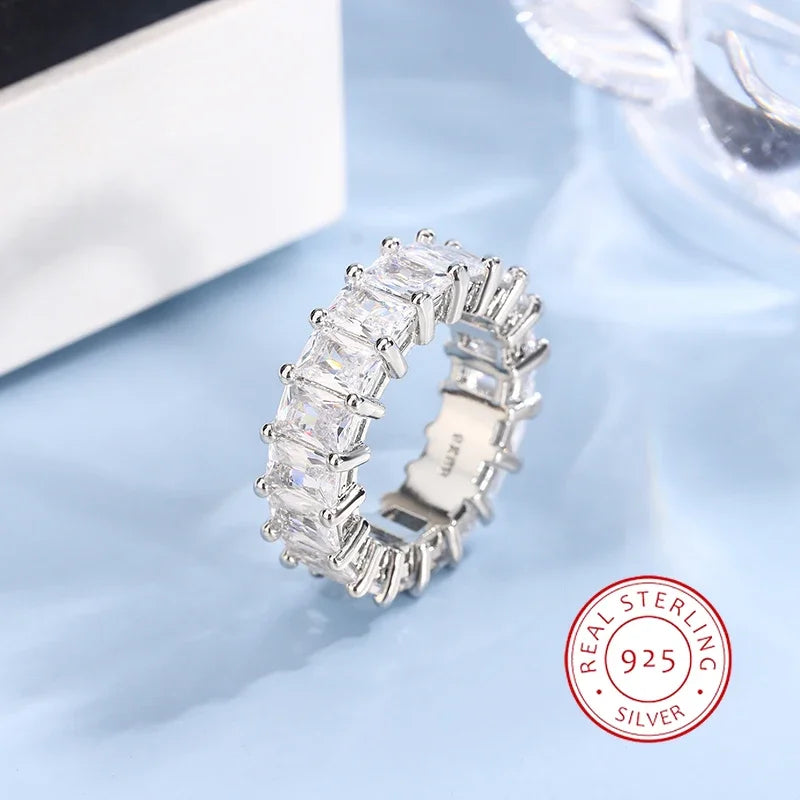 The Lumière Ring – Emerald-Cut Eternity Band in 925 Silver