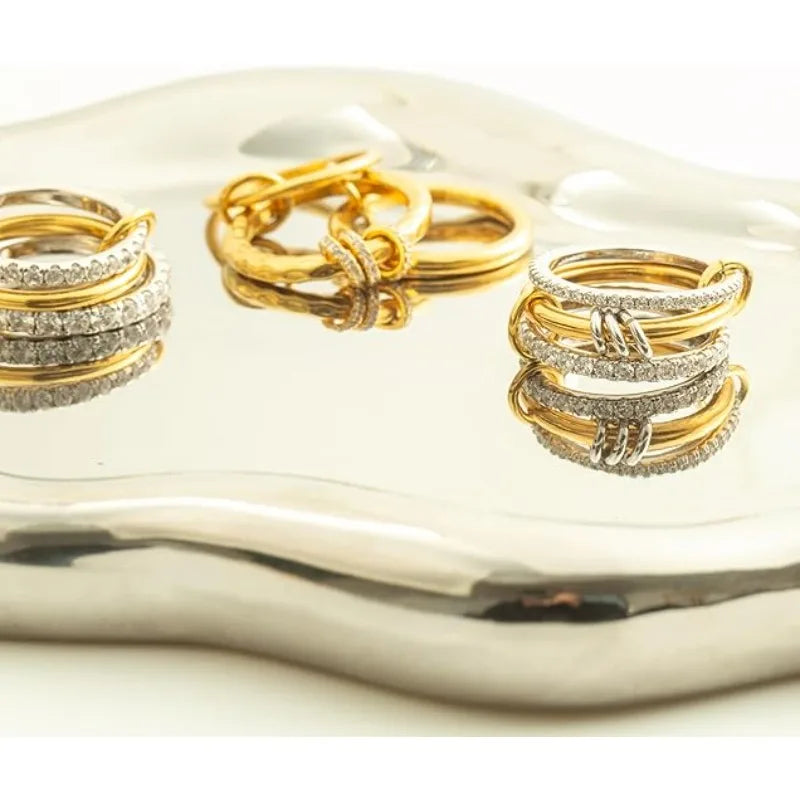The Axis Ring – Mixed Metal Pavé Link Band