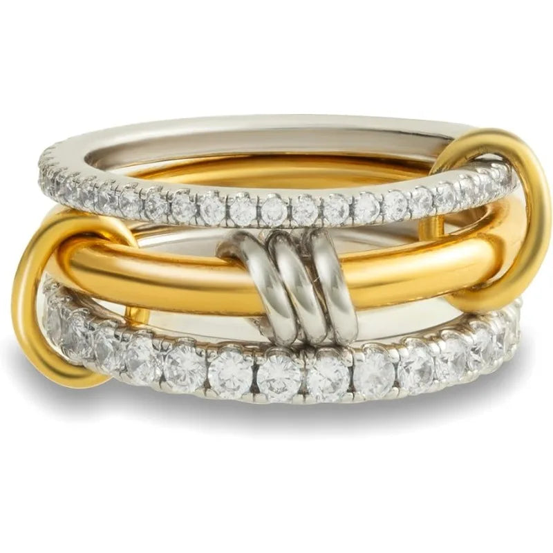 The Axis Ring – Mixed Metal Pavé Link Band