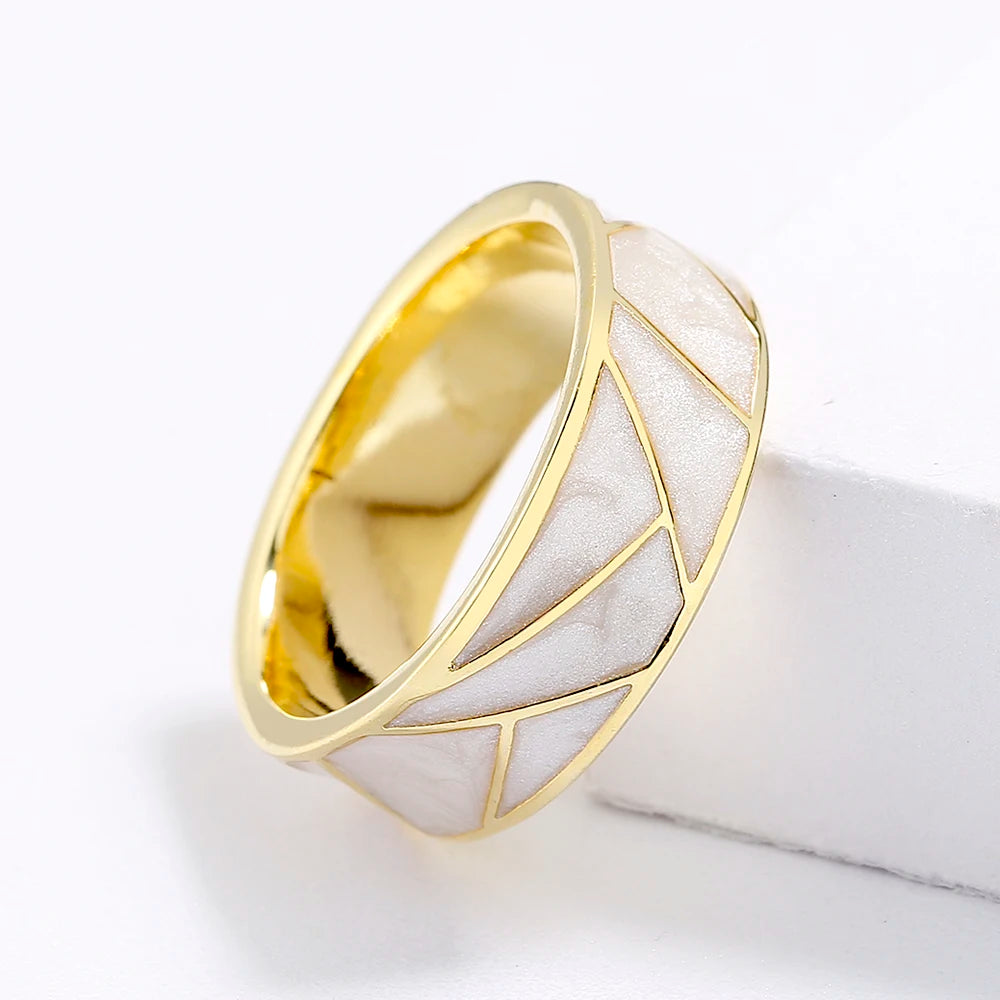 The Prisma Ring – Geometric Enamel Inlay Band