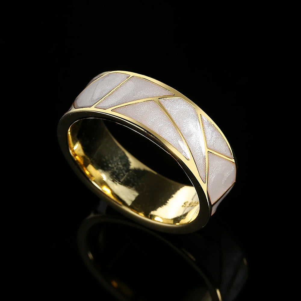 The Prisma Ring – Geometric Enamel Inlay Band