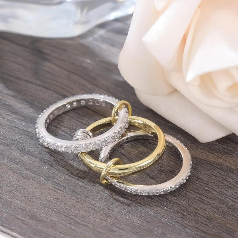 The Axis Ring – Mixed Metal Pavé Link Band