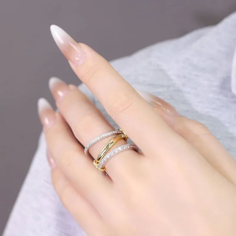 The Axis Ring – Mixed Metal Pavé Link Band