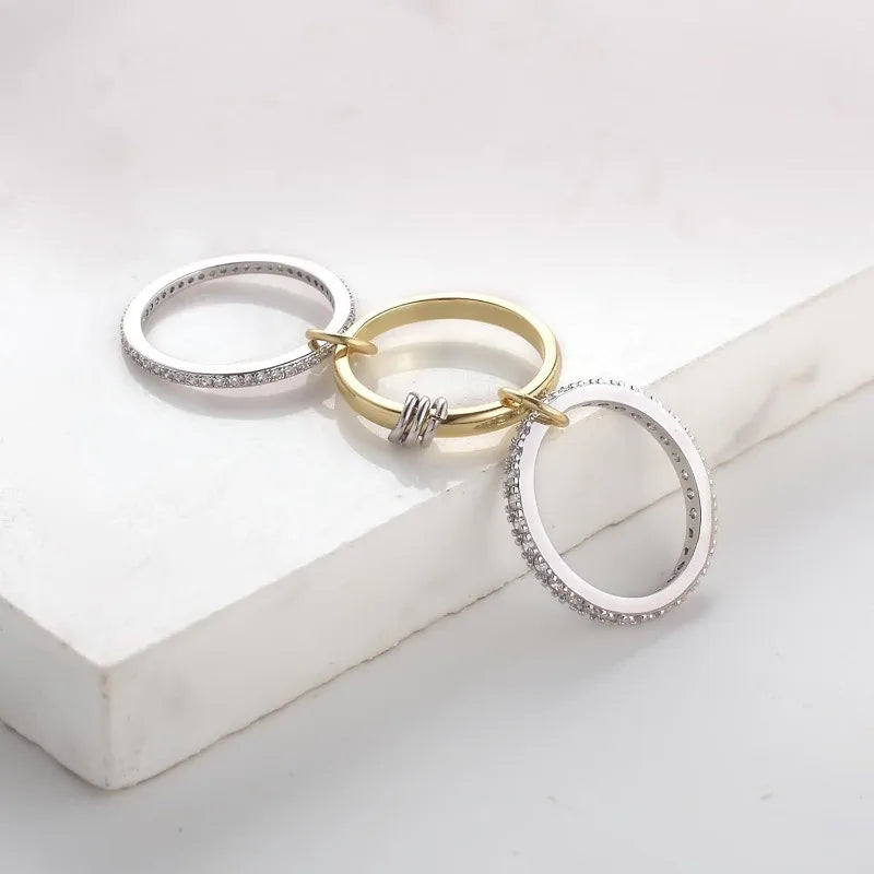 The Axis Ring – Mixed Metal Pavé Link Band