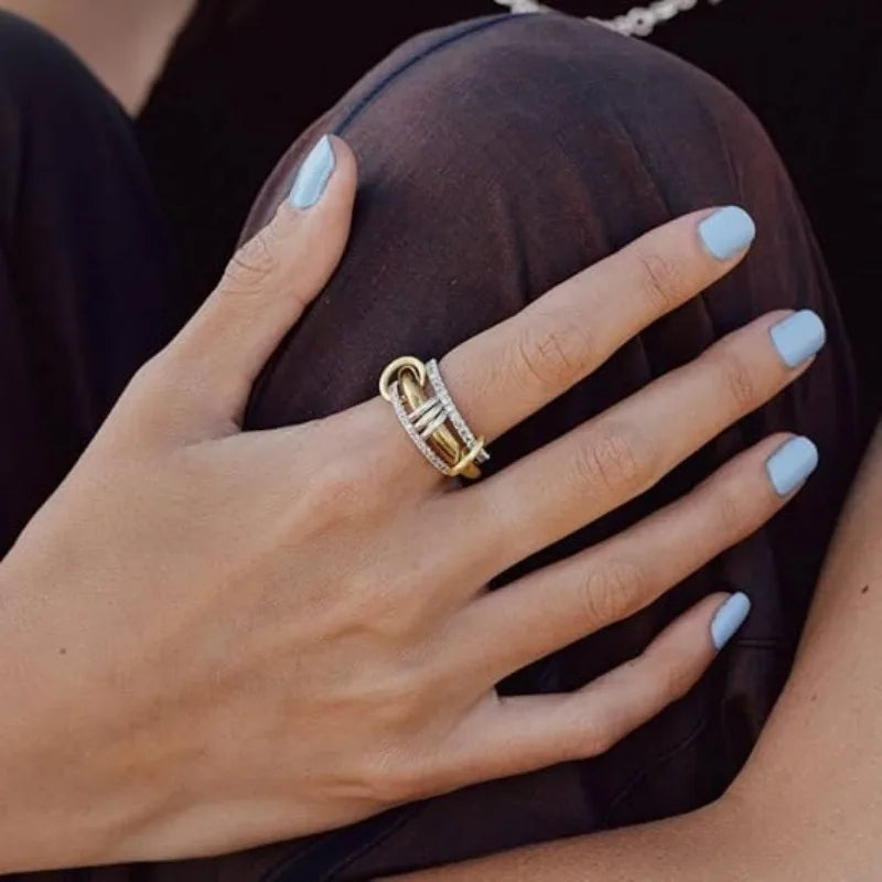 The Axis Ring – Mixed Metal Pavé Link Band